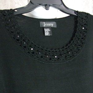 Jenny Black Knit Sweater with Neckline Beading NWOT Size XL